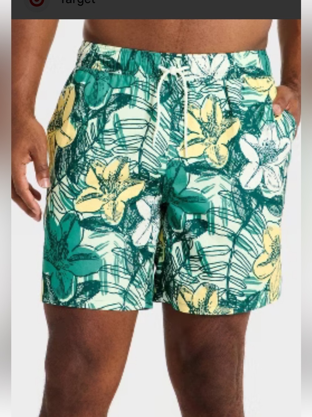 Target Men's Green Floral Drawstring Swim Trunks